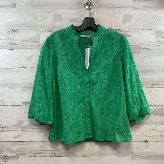 Blouse 3/4 Sleeve By Soft Surroundings In Green, Size: Mp