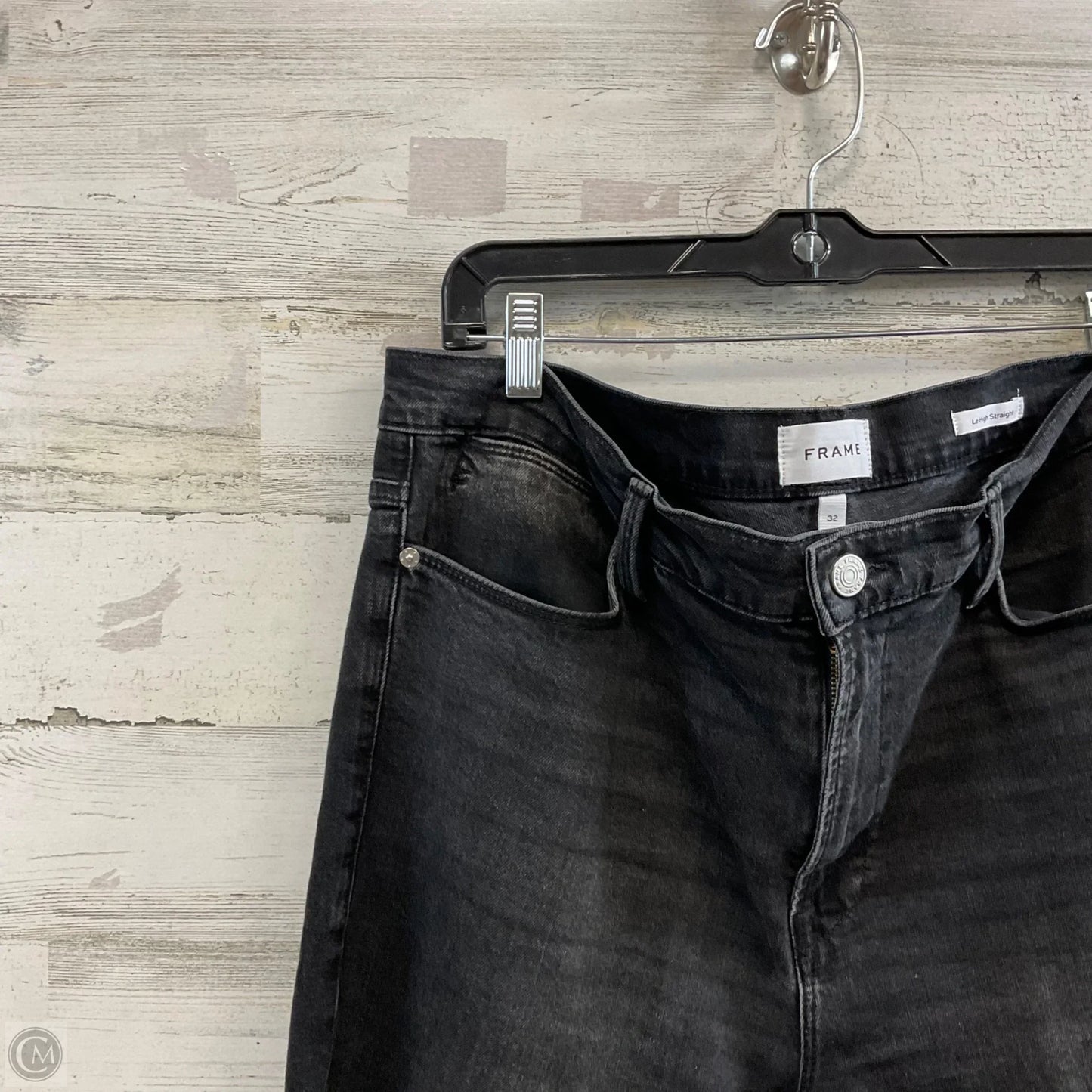 Jeans Straight By Frame In Black Denim, Size: 14