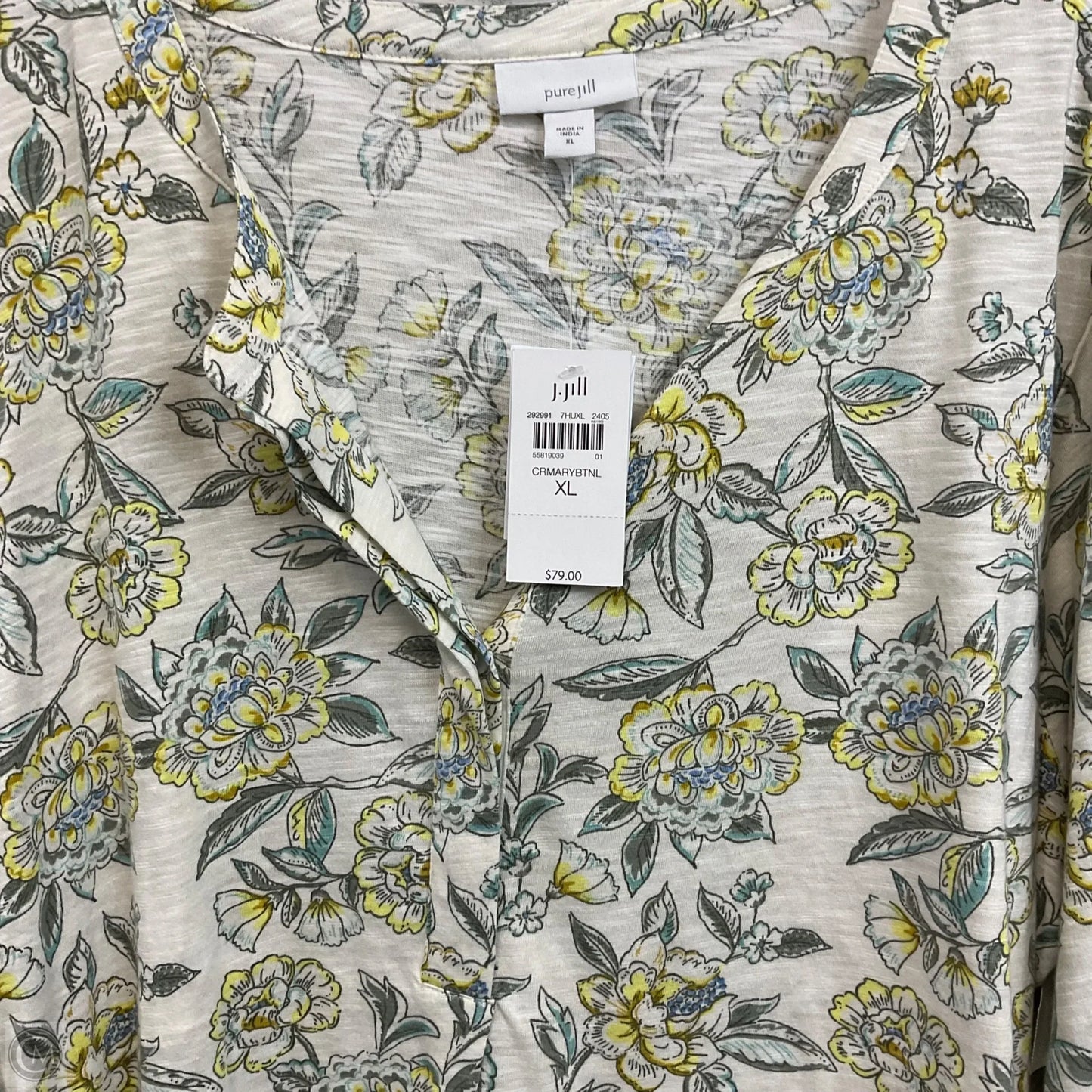 Top 3/4 Sleeve By Pure Jill In Green & Yellow, Size: Xl
