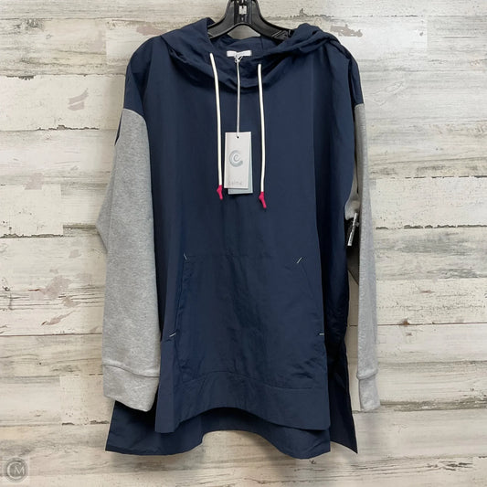 Athletic Top Long Sleeve Hoodie By Johnny Was In Blue & Grey, Size: Xl