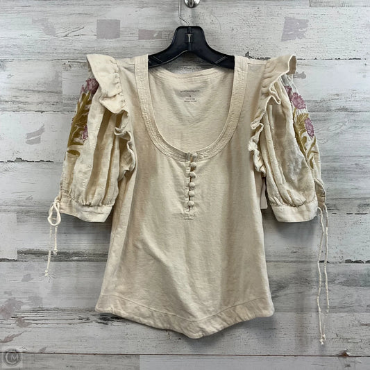 Top Short Sleeve By Anthropologie In Cream, Size: S