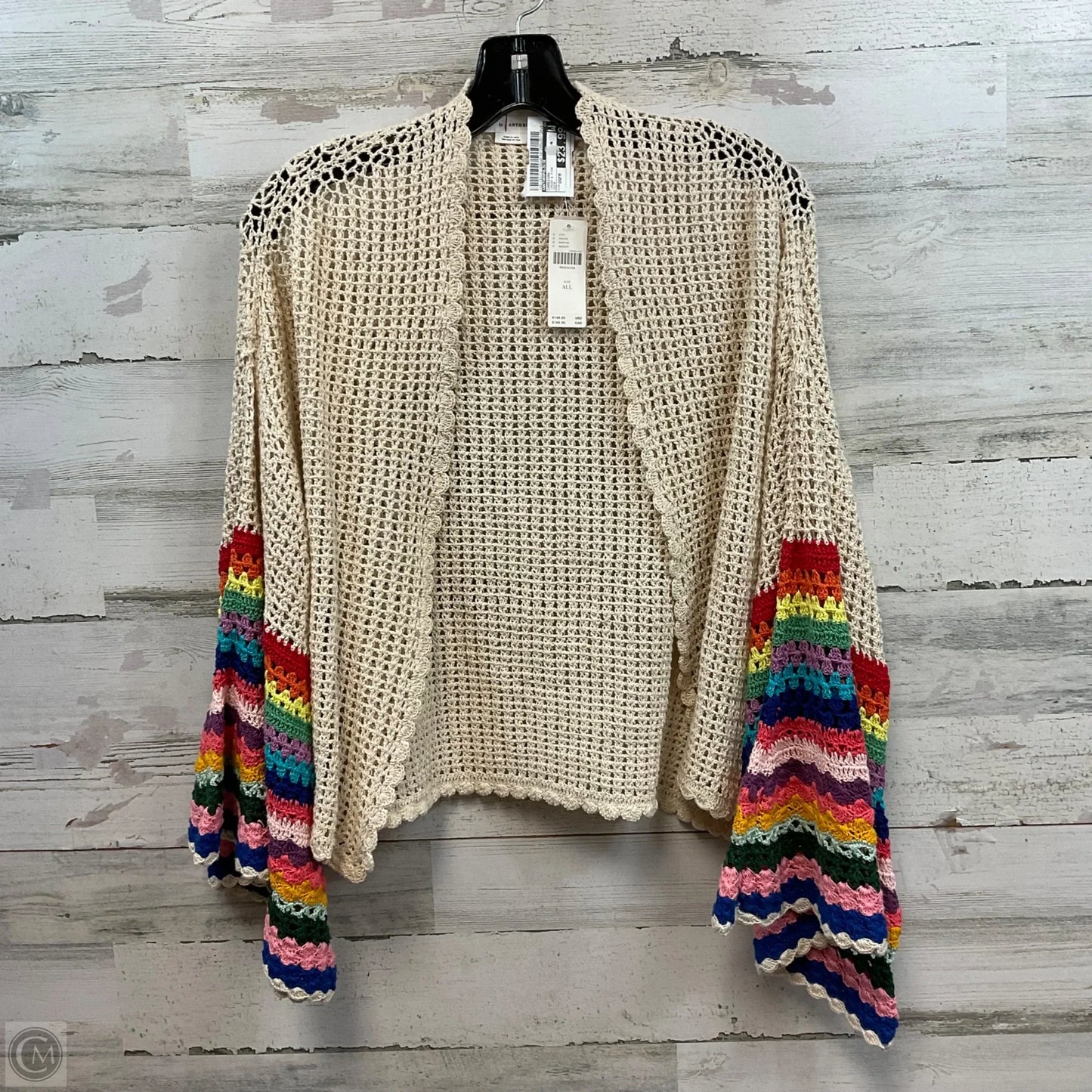 Cardigan By Anthropologie In Cream & Pink, Size: Osfm