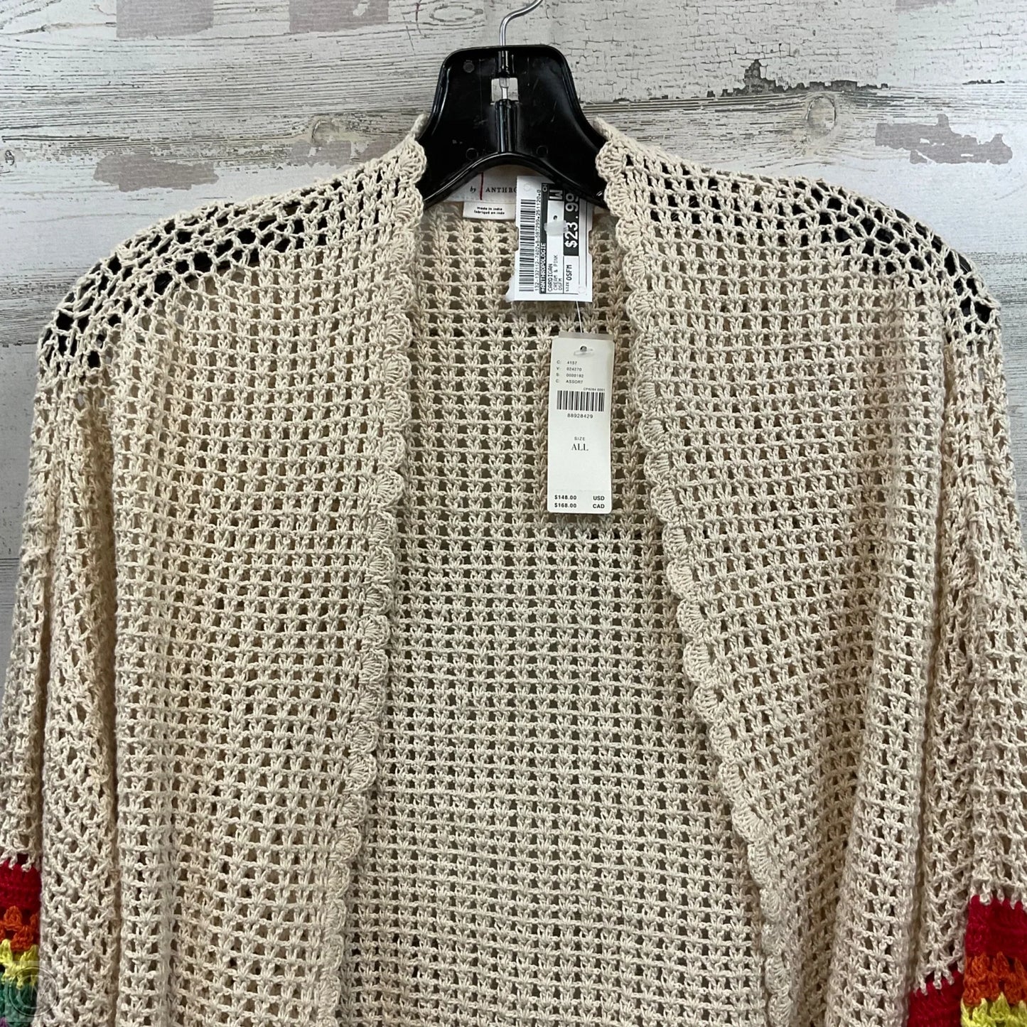 Cardigan By Anthropologie In Cream & Pink, Size: Osfm