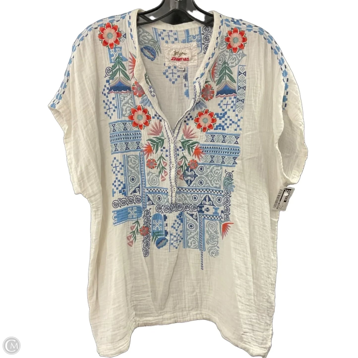 Top Short Sleeve By Johnny Was In White, Size: Xl