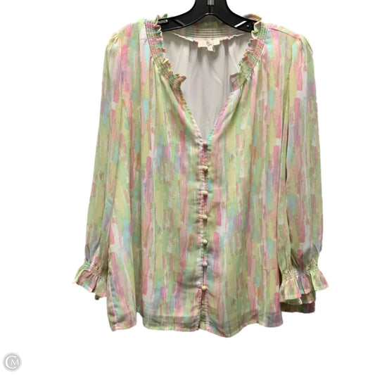 Blouse Long Sleeve By Entro In Green & Pink, Size: M