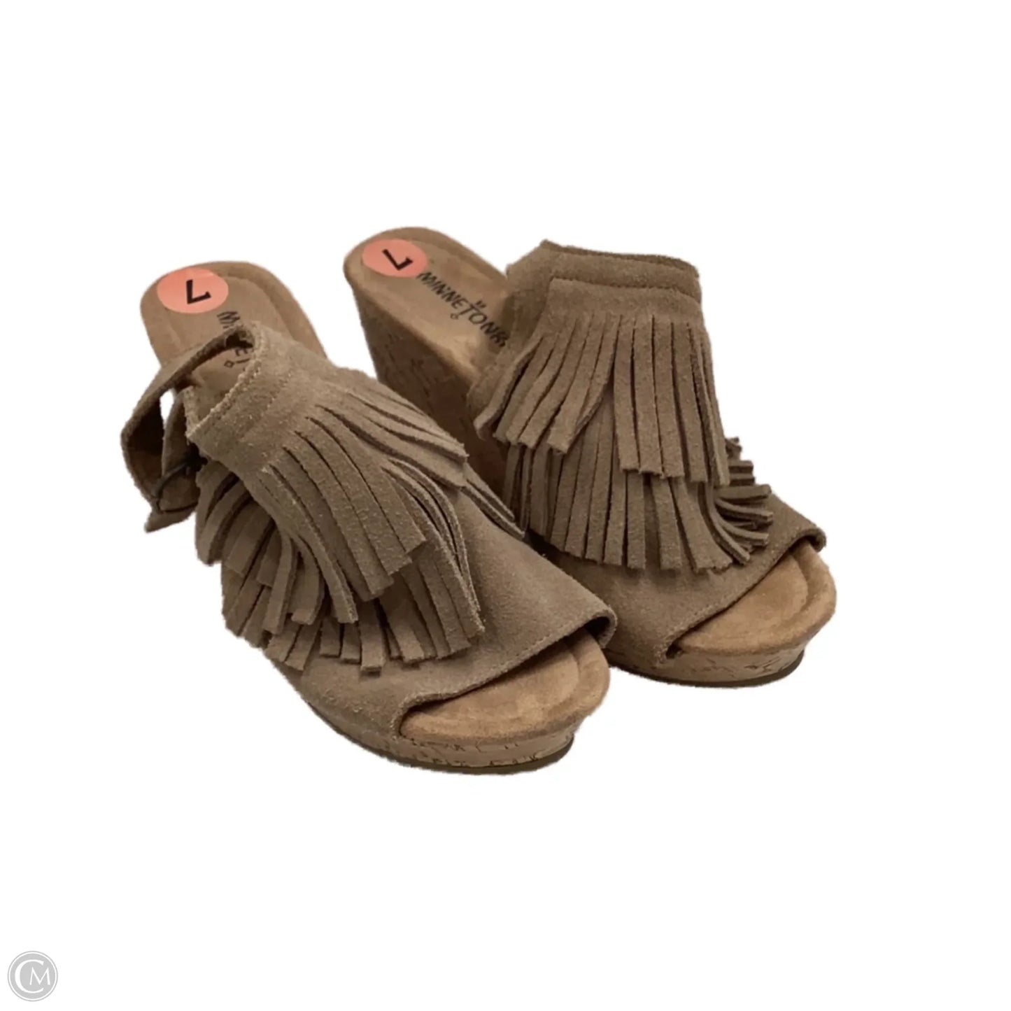 Sandals Heels Wedge By Minnetonka In Brown, Size: 7