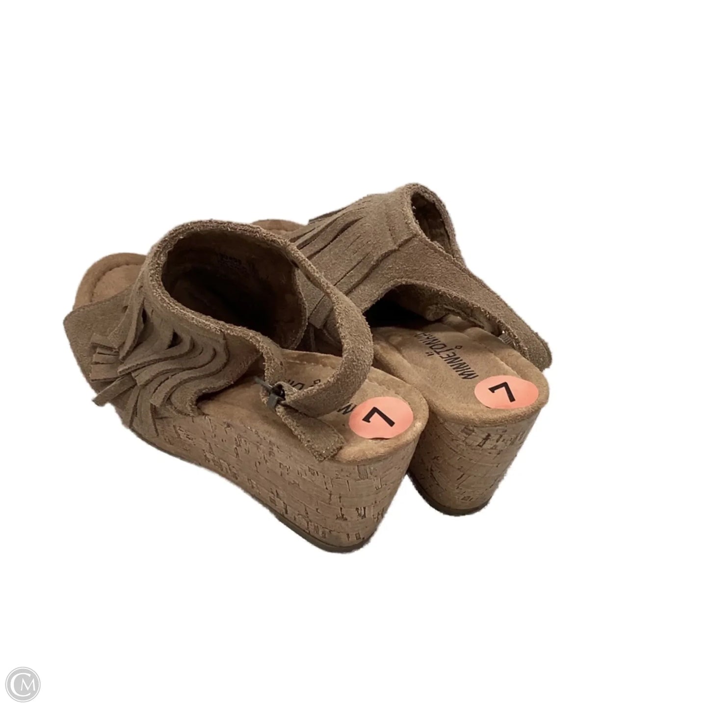 Sandals Heels Wedge By Minnetonka In Brown, Size: 7