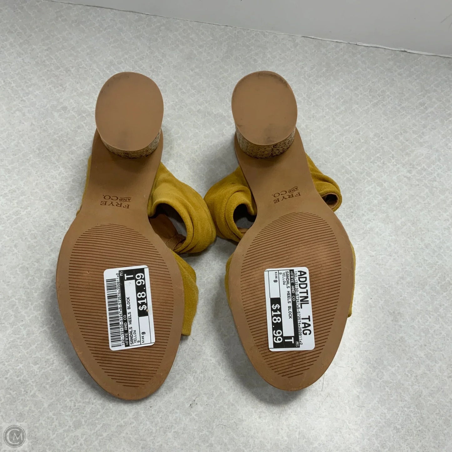 Sandals Heels Block By Frye And Co In Yellow, Size: 9