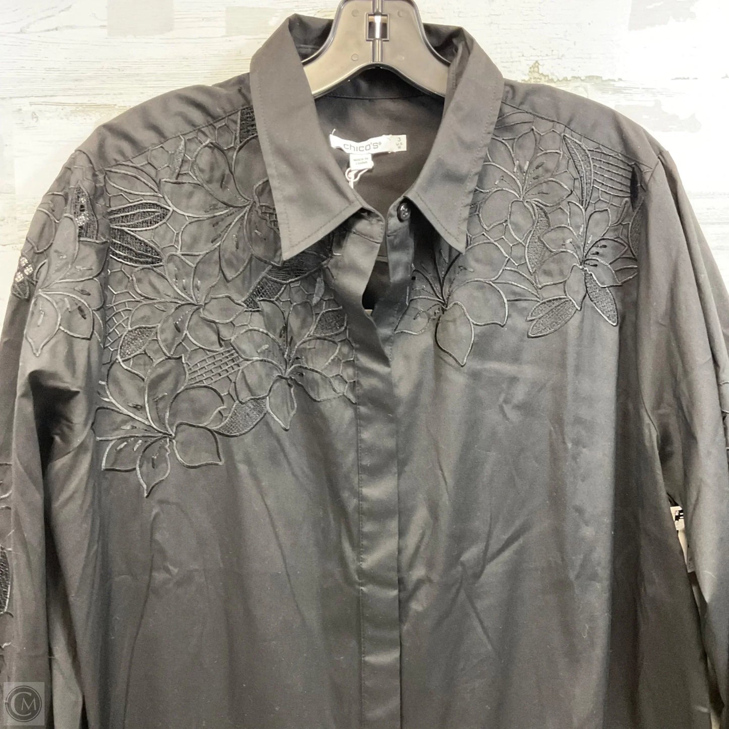 Blouse Long Sleeve By Chicos In Black, Size: Xl