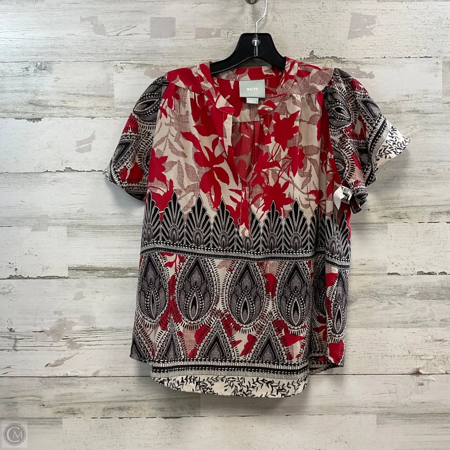 Blouse Short Sleeve By Maeve In Black & Red, Size: Xs