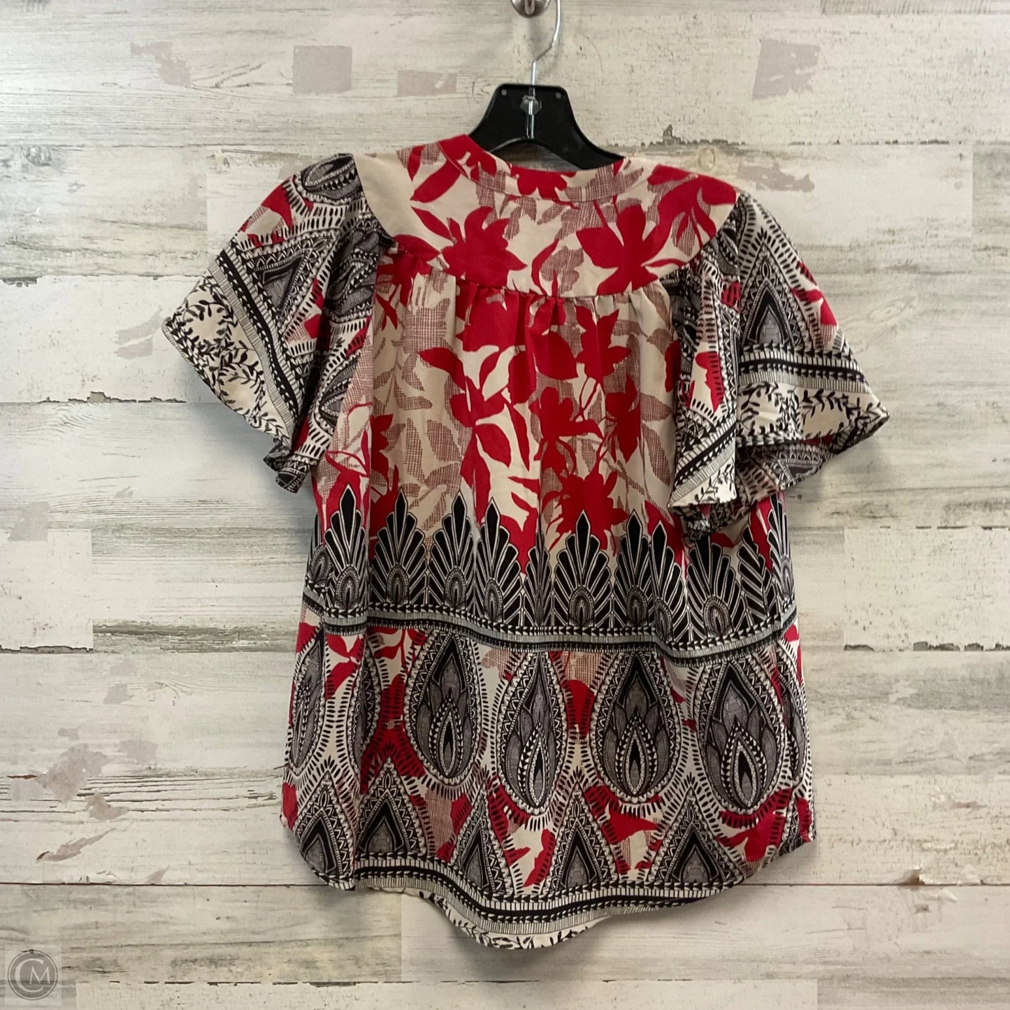 Blouse Short Sleeve By Maeve In Black & Red, Size: Xs