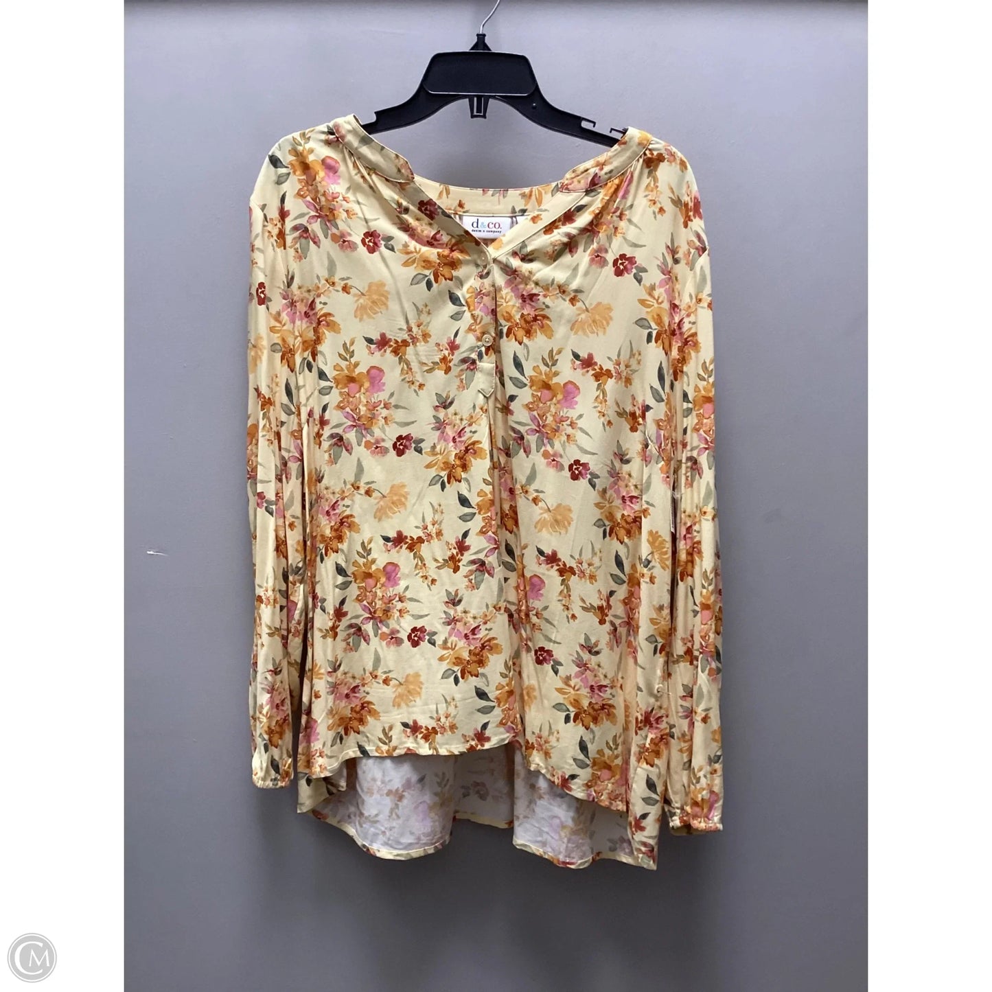 Blouse Long Sleeve By Denim And Co Qvc In Yellow, Size: Xl