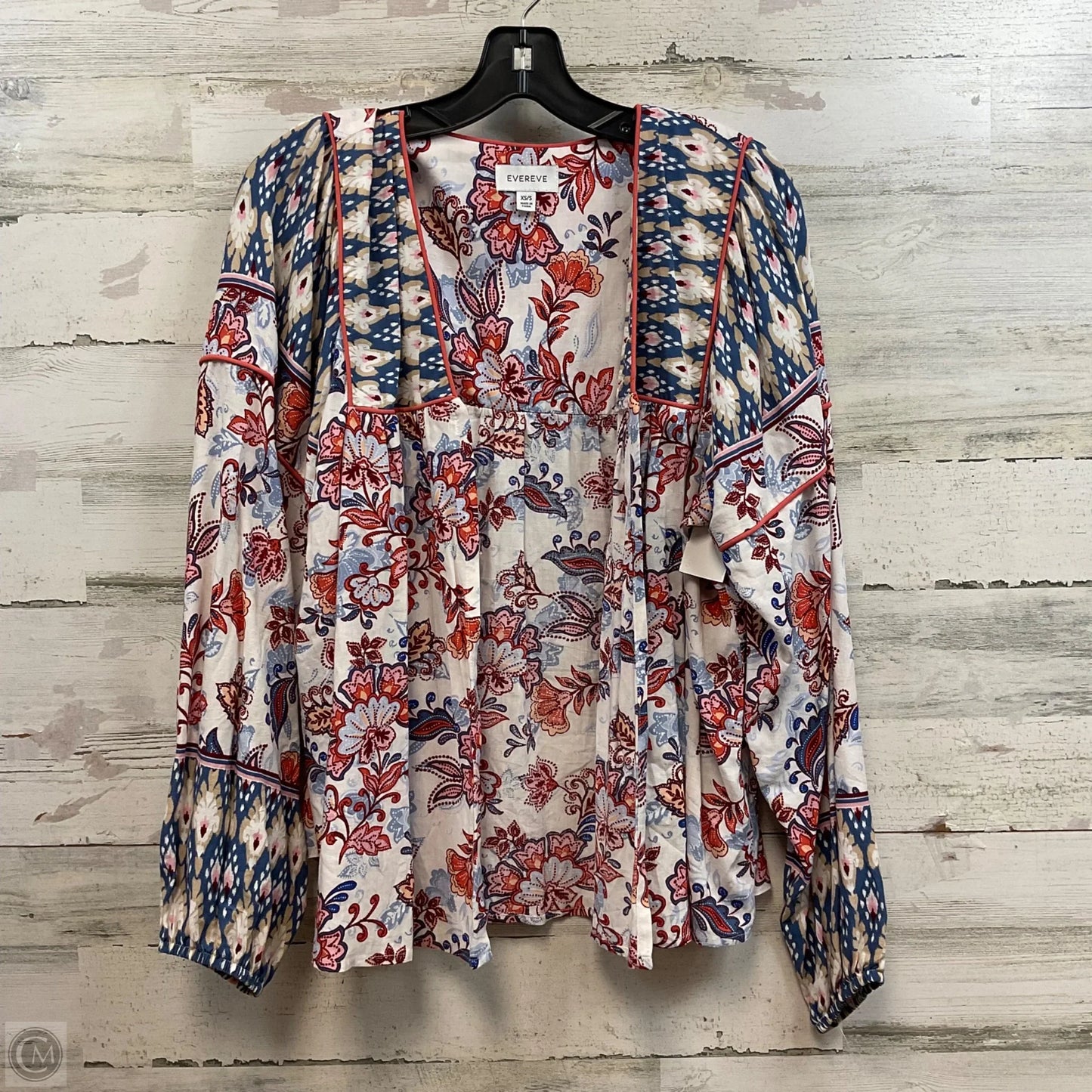 Blouse Long Sleeve By Evereve In Blue & Red, Size: Xs
