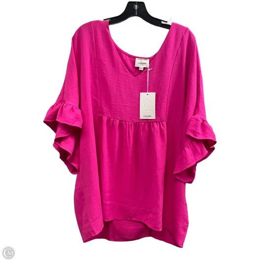 Top Short Sleeve By Andree By Unit In Pink, Size: 2x