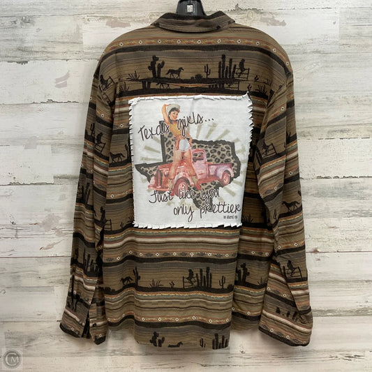Blouse Long Sleeve By Ariat In Brown, Size: L