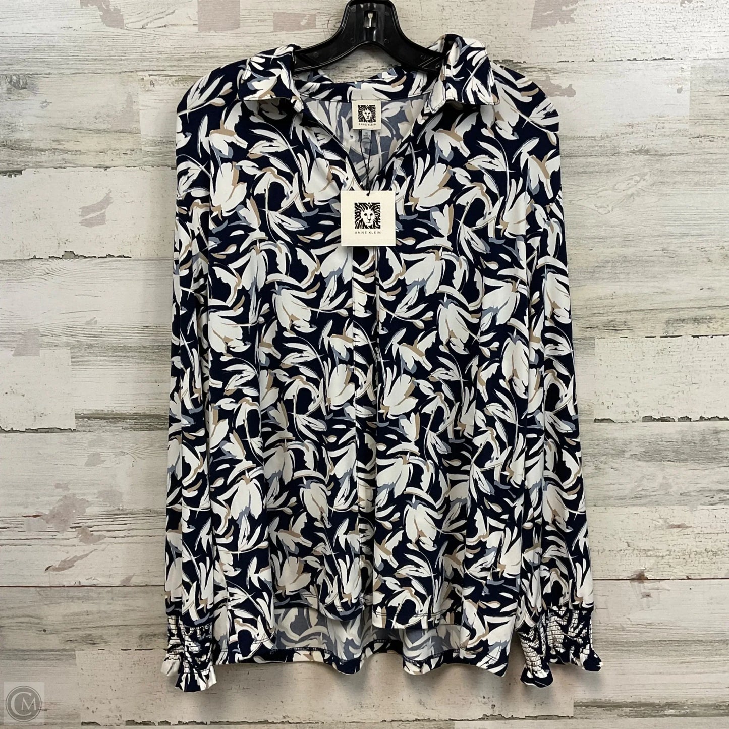 Blouse Long Sleeve By Anne Klein In Blue, Size: Xl