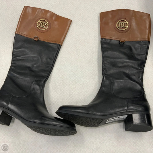 Boots Knee Heels By Etienne Aigner In Black & Brown, Size: 9.5