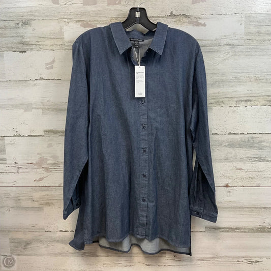 Blouse Long Sleeve By Eileen Fisher In Blue Denim, Size: Xl