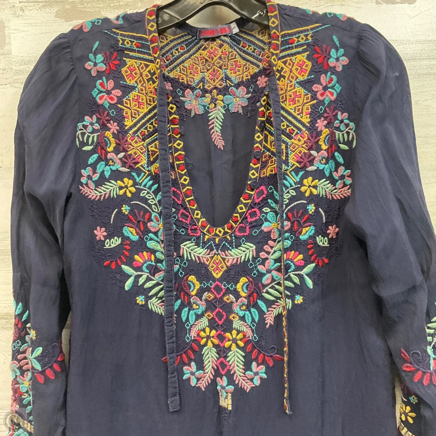 Blouse Long Sleeve By Johnny Was In Blue, Size: S