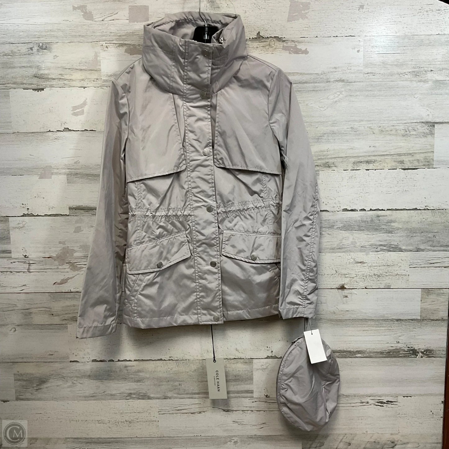 Jacket Windbreaker By Cole-haan In Grey, Size: Xs