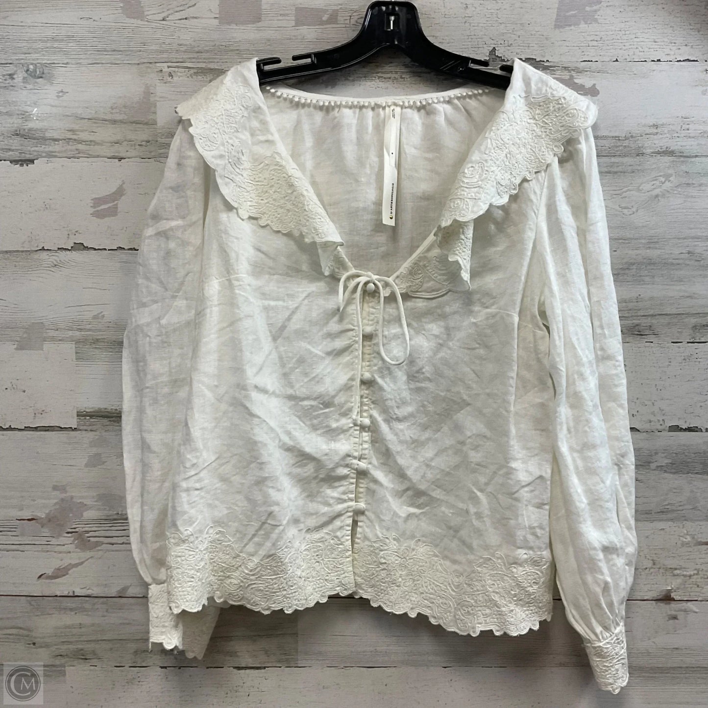 Blouse Long Sleeve By Anthropologie In Cream, Size: M