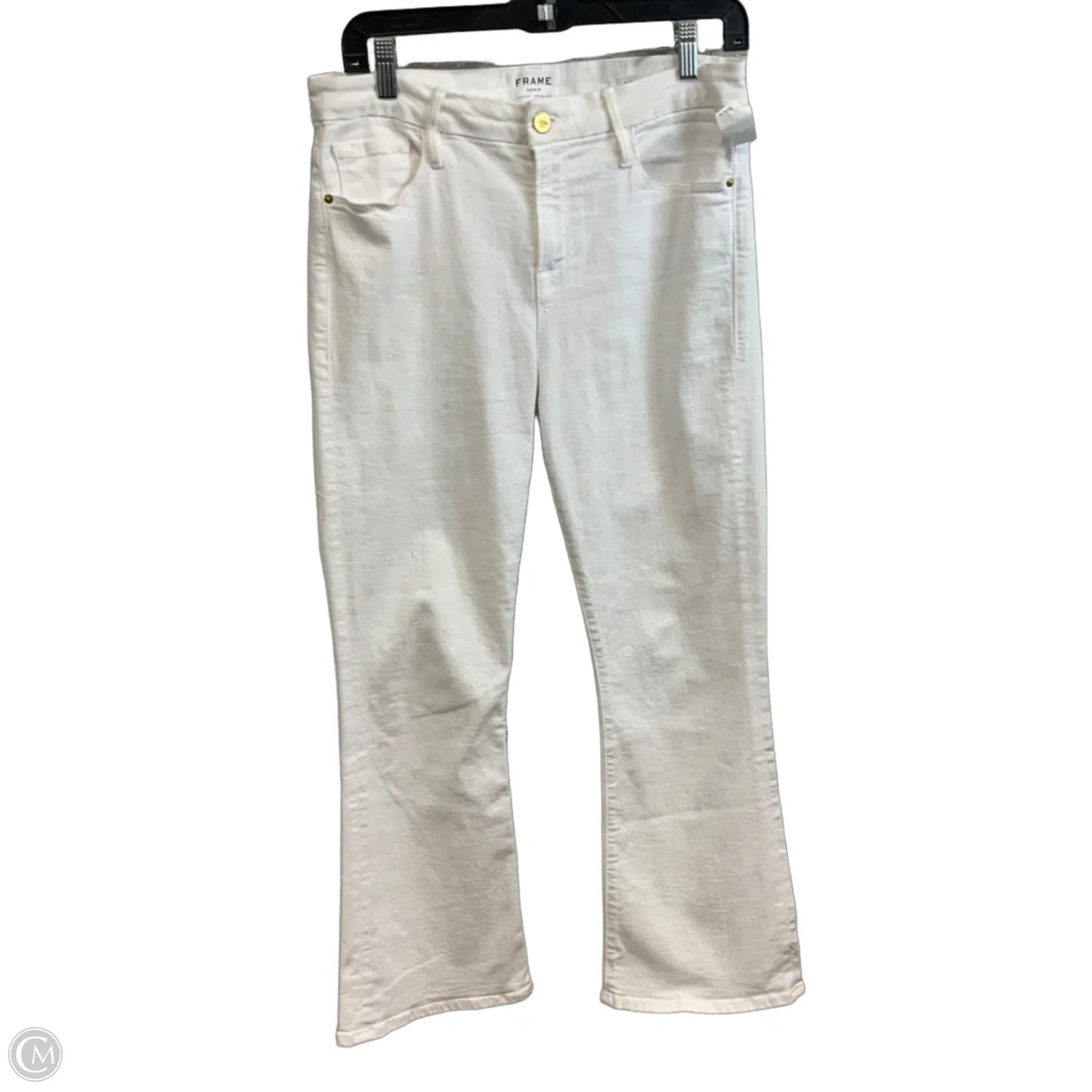 Jeans Boot Cut By Frame In White Denim, Size: 8