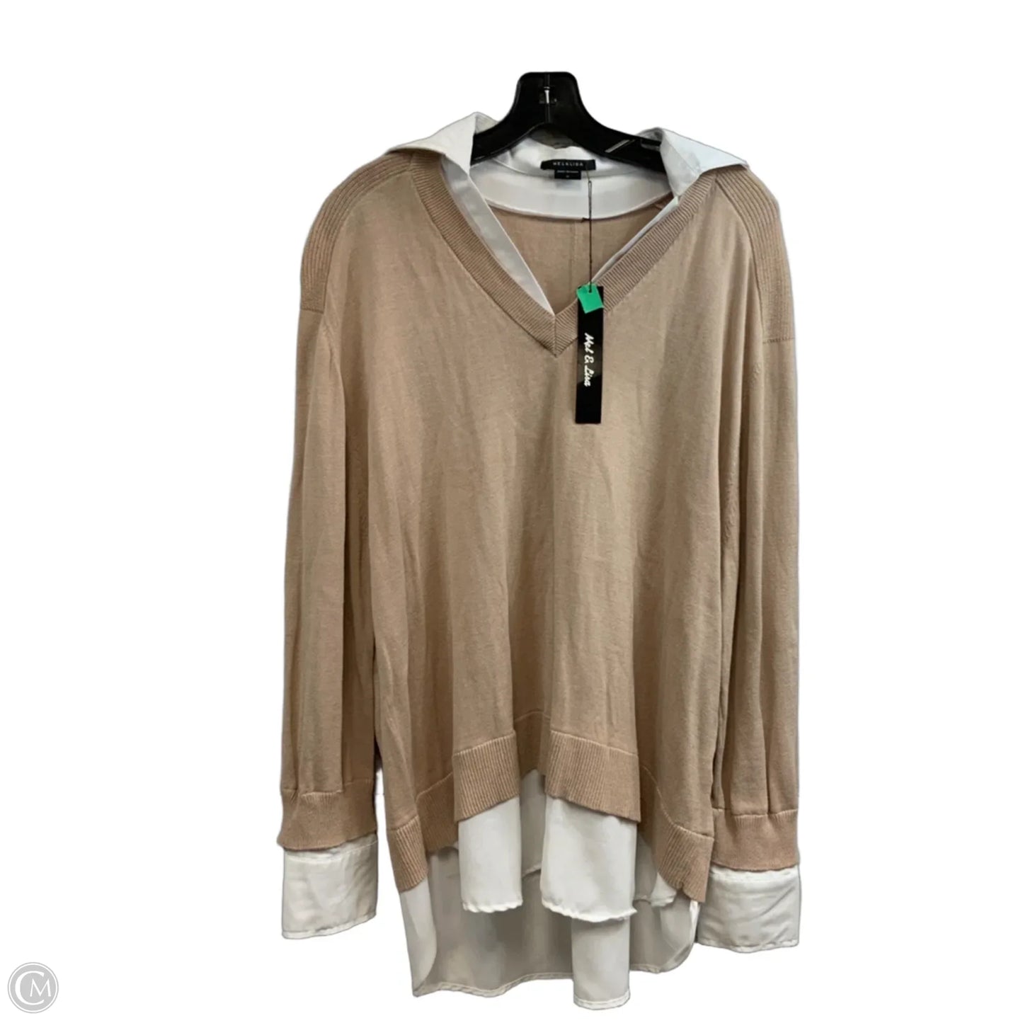 Top Long Sleeve By MEL & LISA In Tan & White, Size: Xl