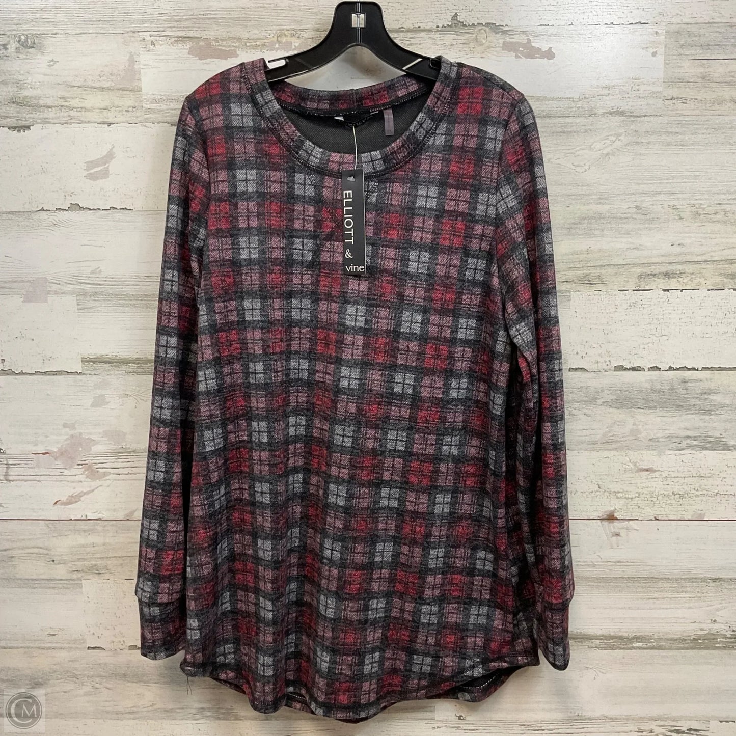 Top Long Sleeve By ELLIOT AND VINE In Red & Silver, Size: 2x