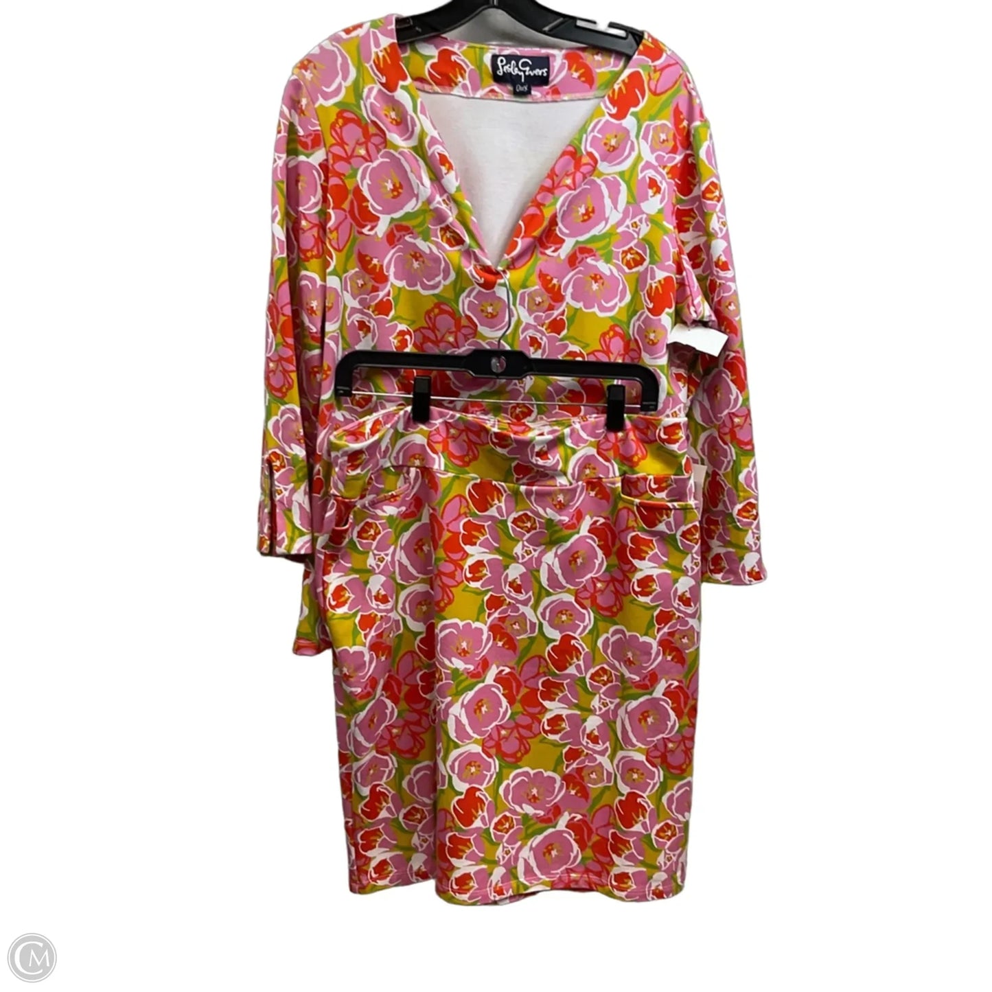 Skirt Set 2pc By LESLEY EVERS In Orange & Pink, Size: Xl / 1X