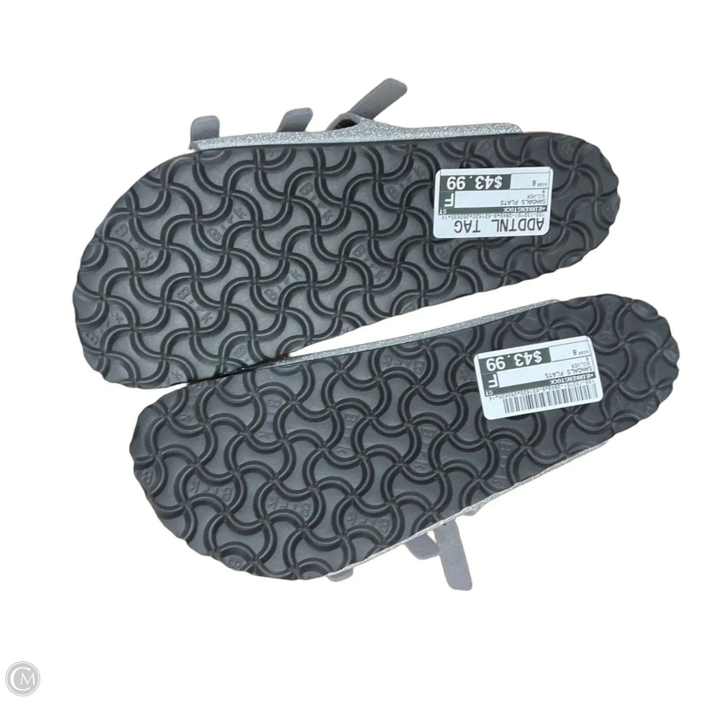 Sandals Flats By Birkenstock In Silver, Size: 8