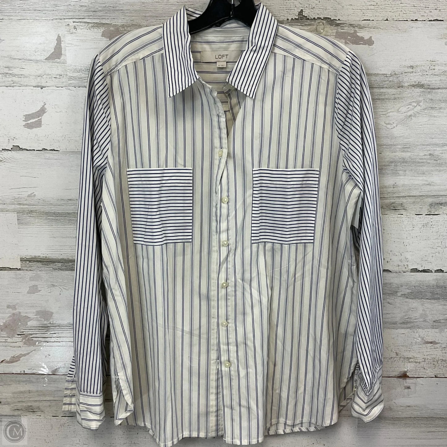 Blouse Long Sleeve By Loft In Blue & White, Size: M