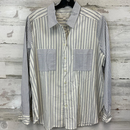 Blouse Long Sleeve By Loft In Blue & White, Size: M