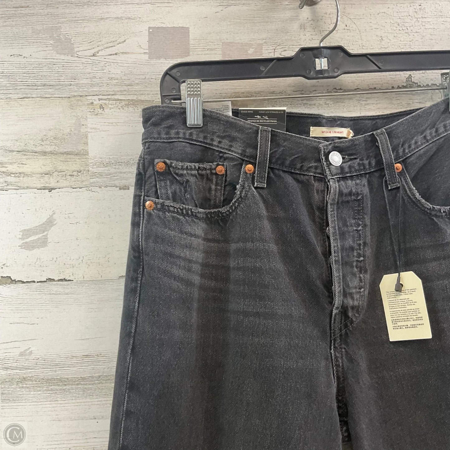 Jeans Straight By Levis In Black Denim, Size: 12