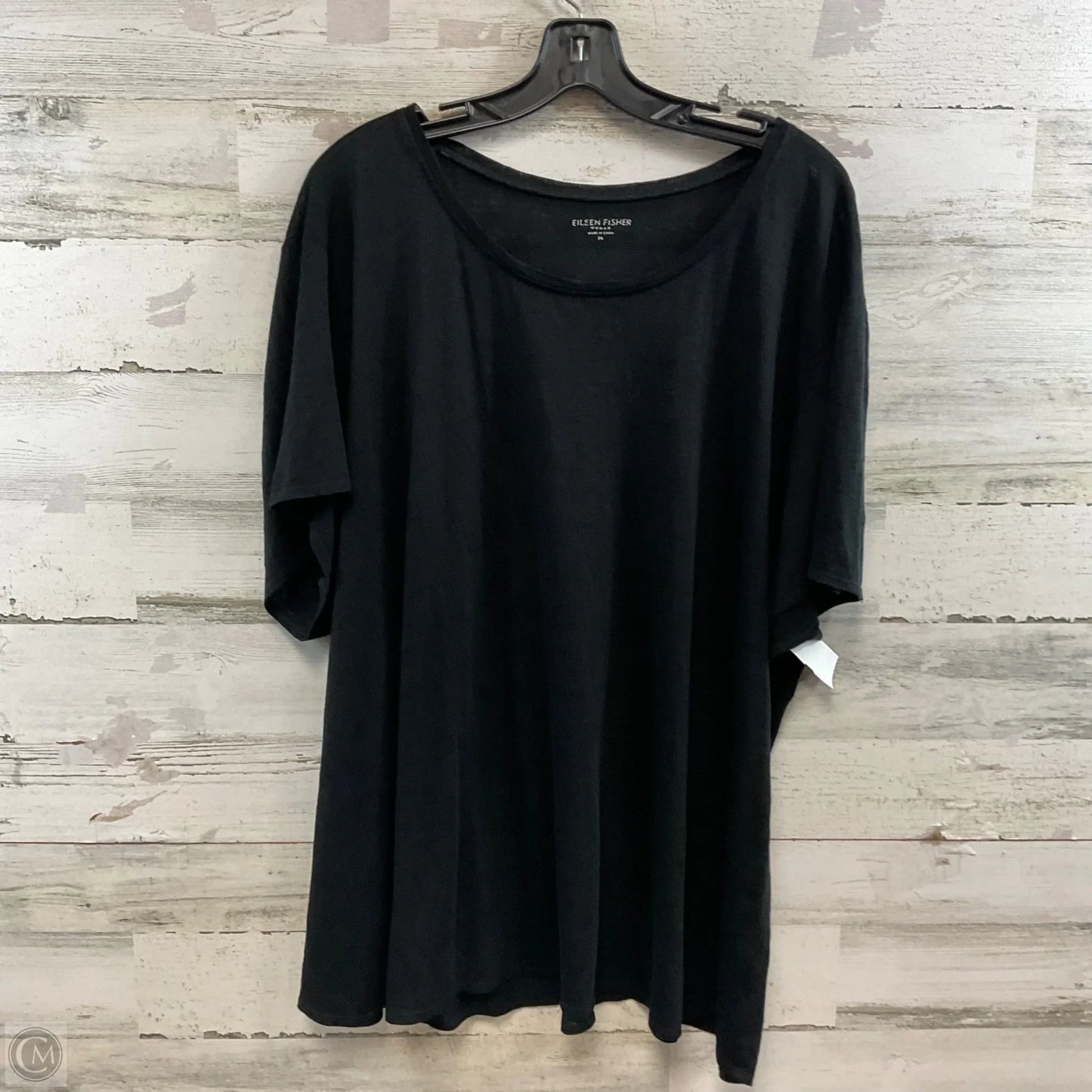 Top Short Sleeve By Eileen Fisher In Black, Size: 3x