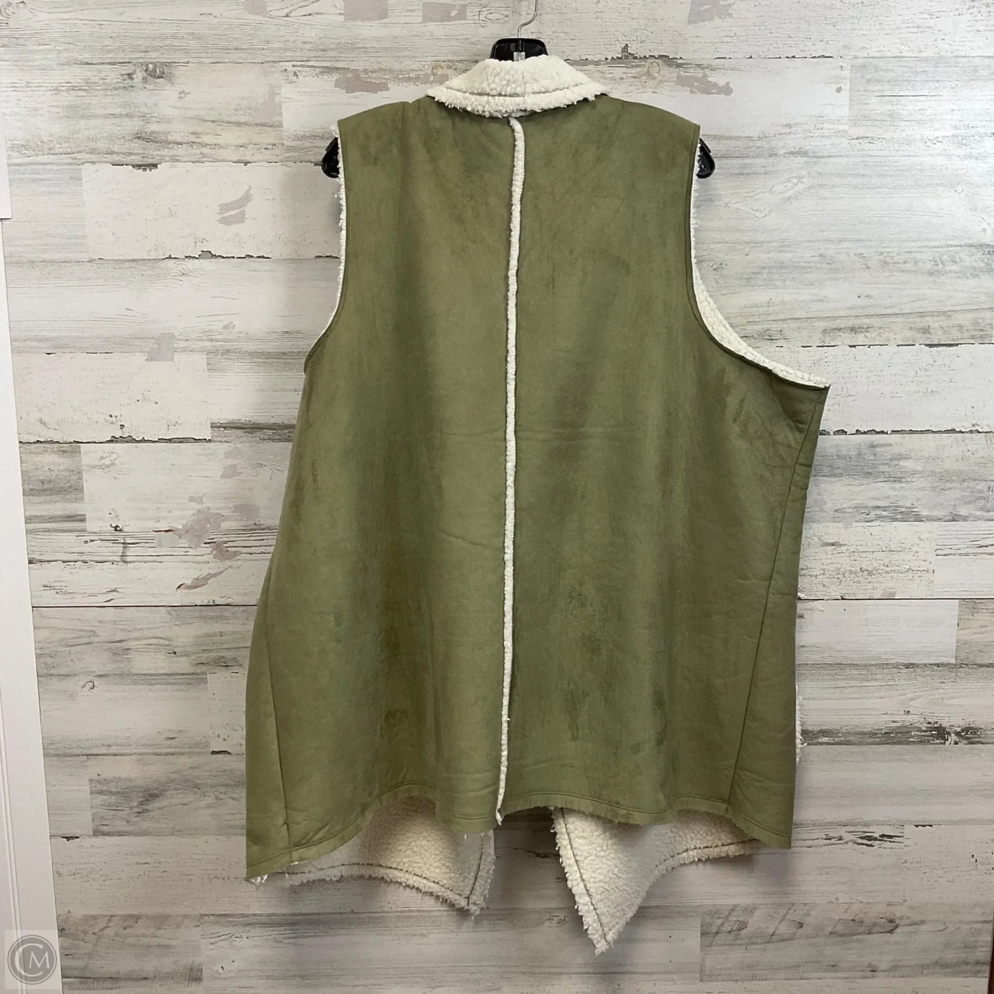Vest Faux Fur & Sherpa By Denim And Co Qvc In Green, Size: 3x