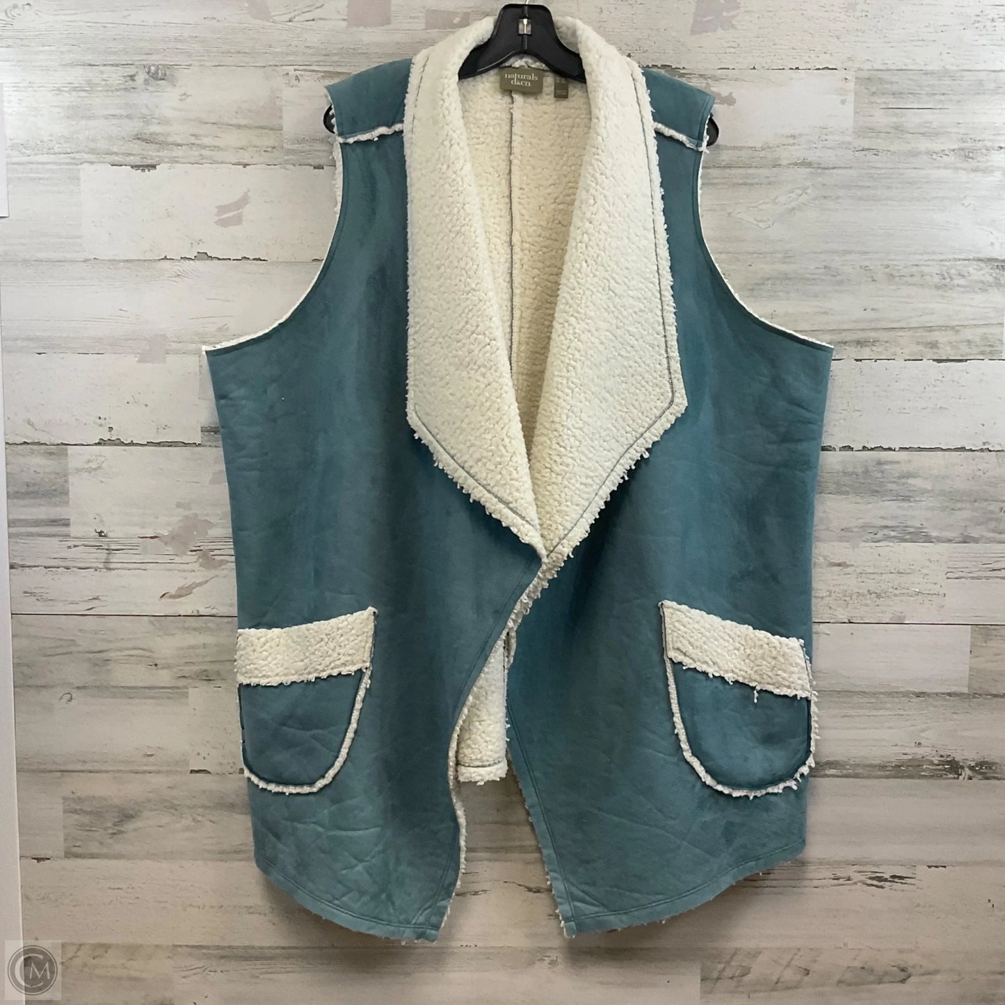 Vest Faux Fur & Sherpa By Denim And Co Qvc In Blue, Size: 3x