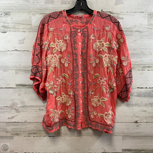 Blouse Short Sleeve By Johnny Was In Pink, Size: M