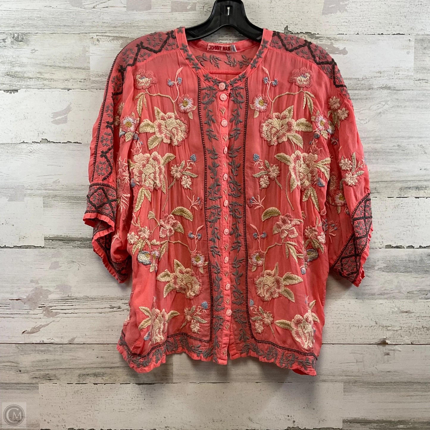 Blouse Short Sleeve By Johnny Was In Pink, Size: M