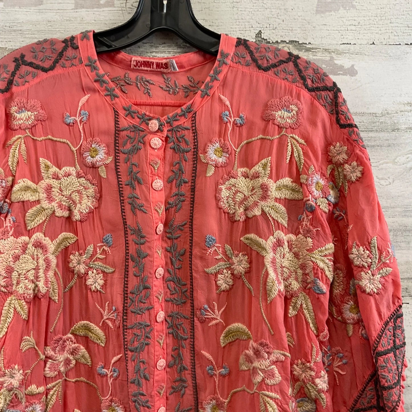 Blouse Short Sleeve By Johnny Was In Pink, Size: M