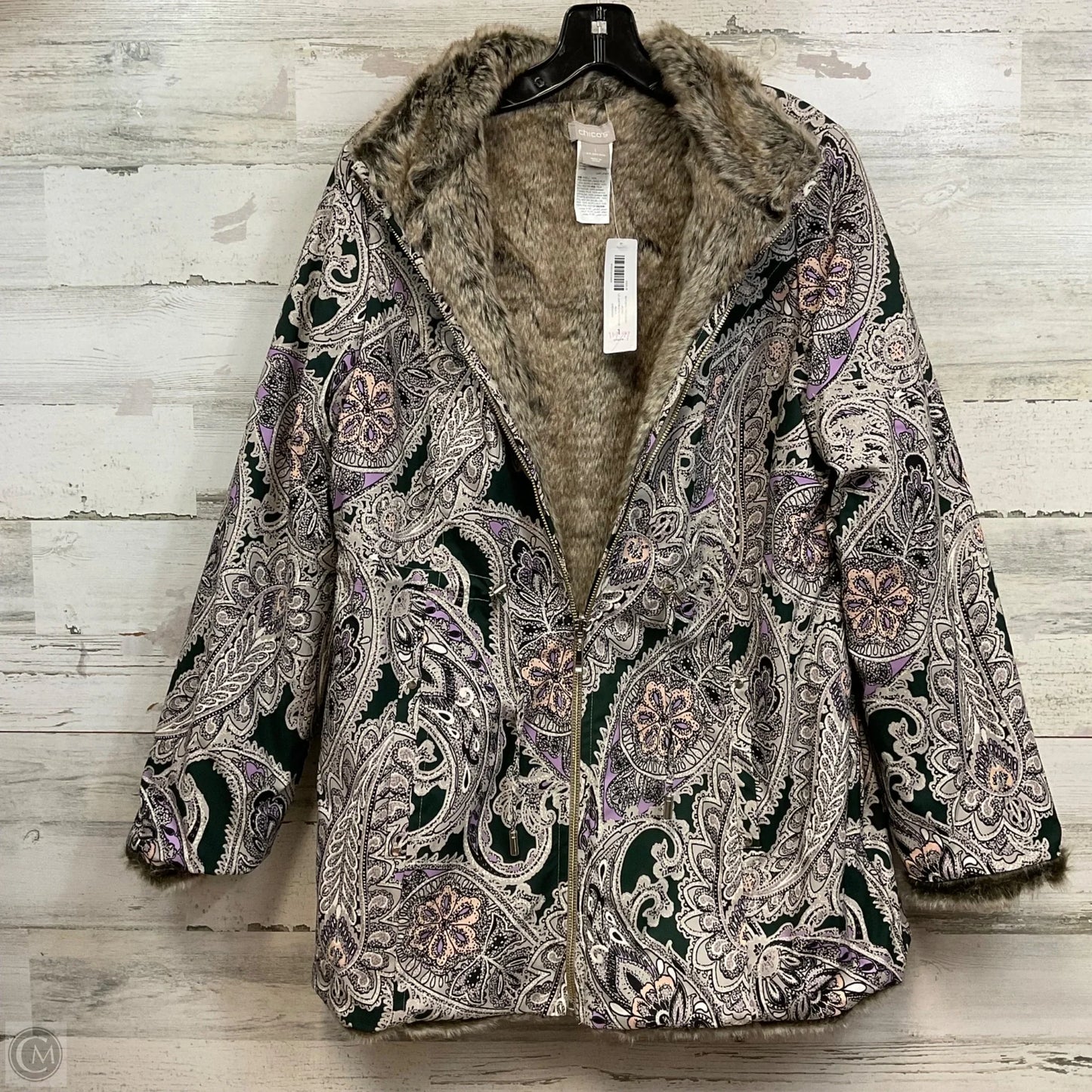 Coat Faux Fur & Sherpa By Chicos In Animal Print, Size: M