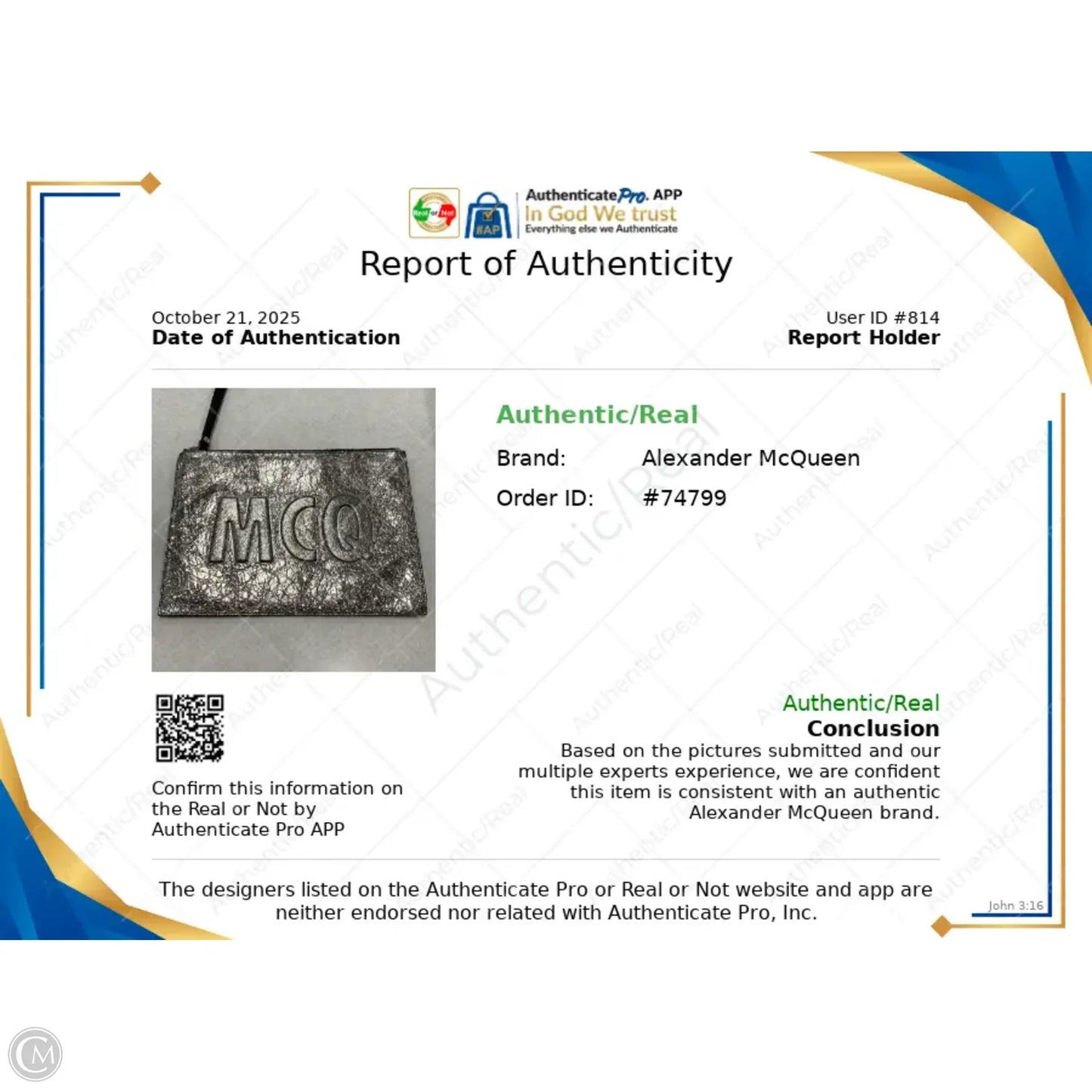 Wristlet Luxury Designer By Alexander Mcqueen, Size: Large