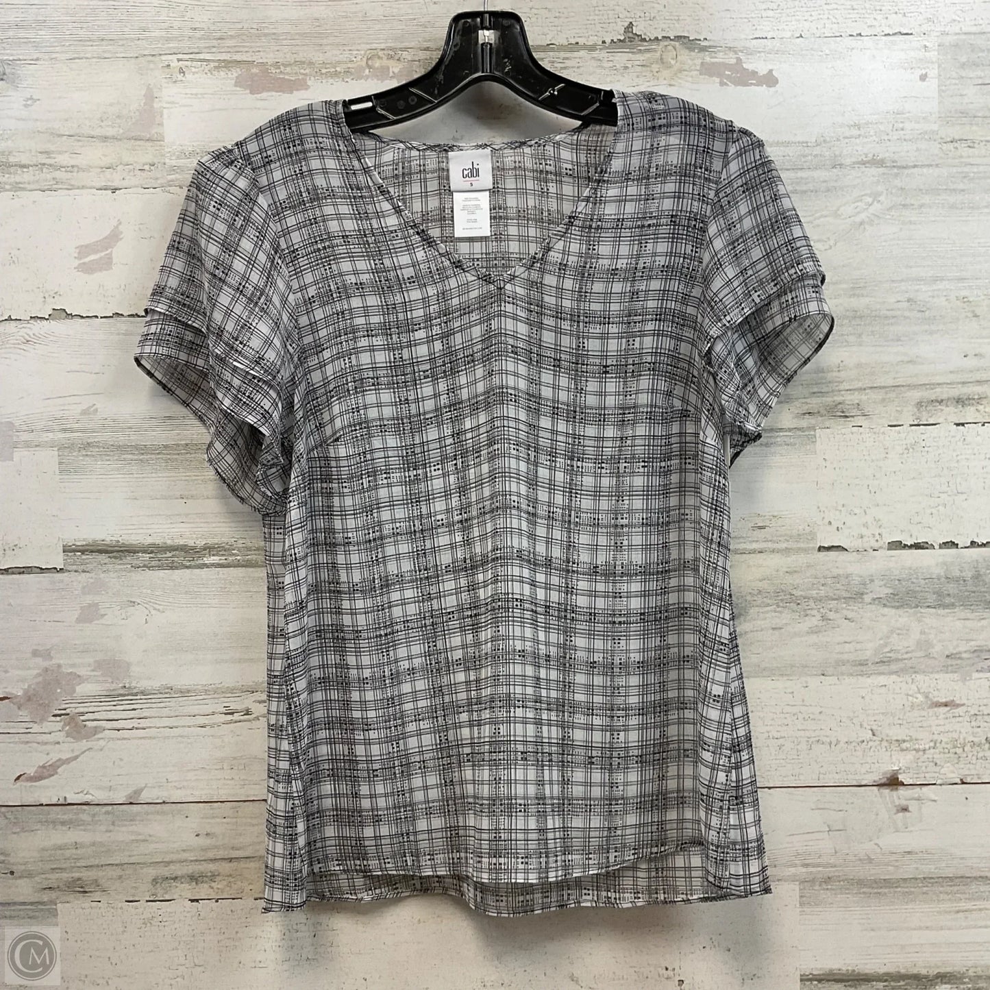 Blouse Short Sleeve By Cabi In Black & White, Size: S