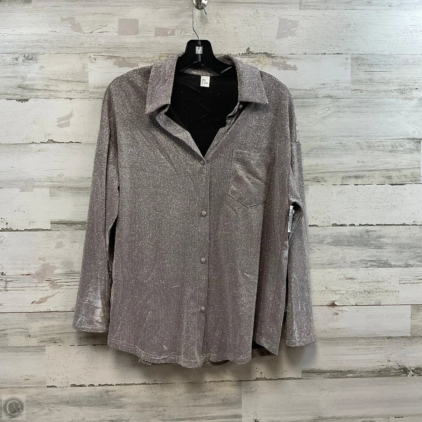 Blouse Long Sleeve By H&m In Silver, Size: S