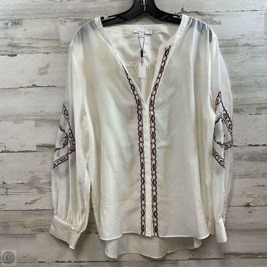 Blouse Long Sleeve By Chicos In Cream & Red, Size: Xl