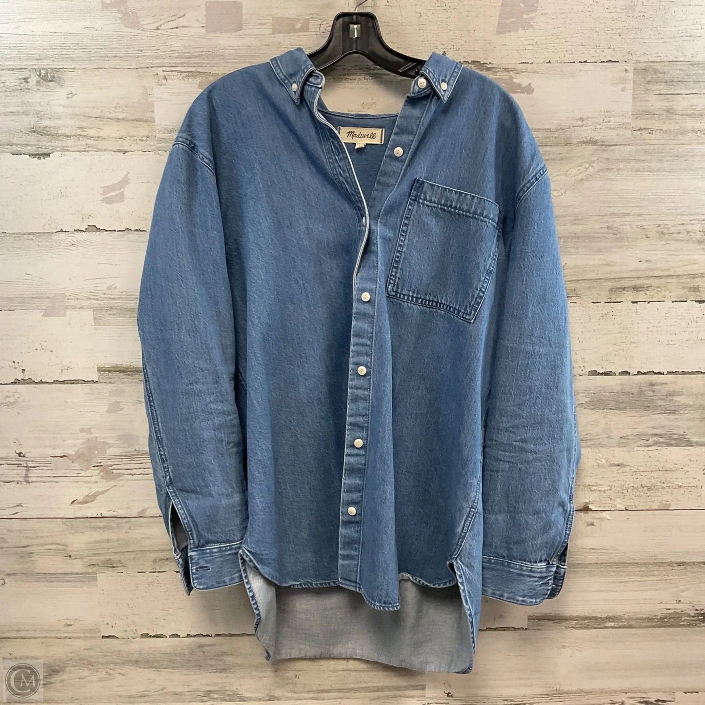 Blouse Long Sleeve By Madewell In Blue Denim, Size: L