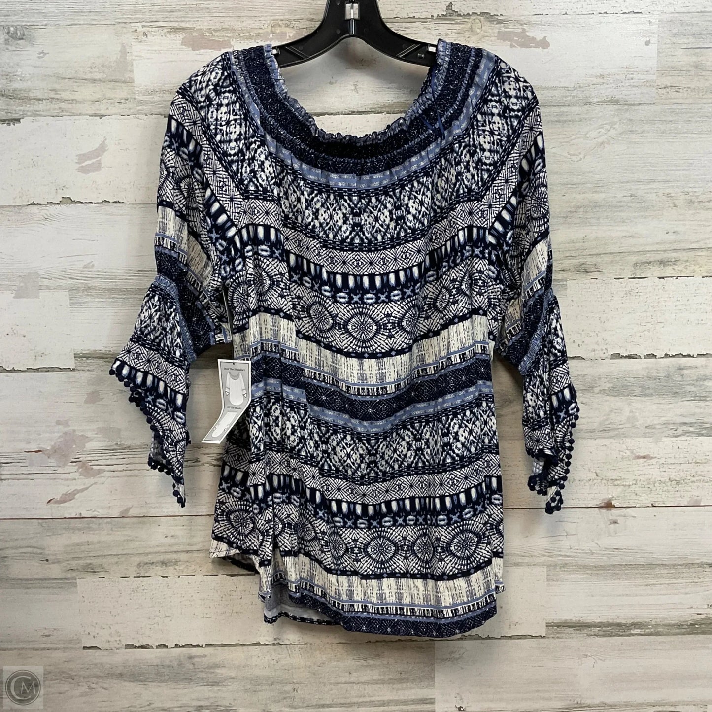 Top 3/4 Sleeve By Westport In Blue & White, Size: 2x