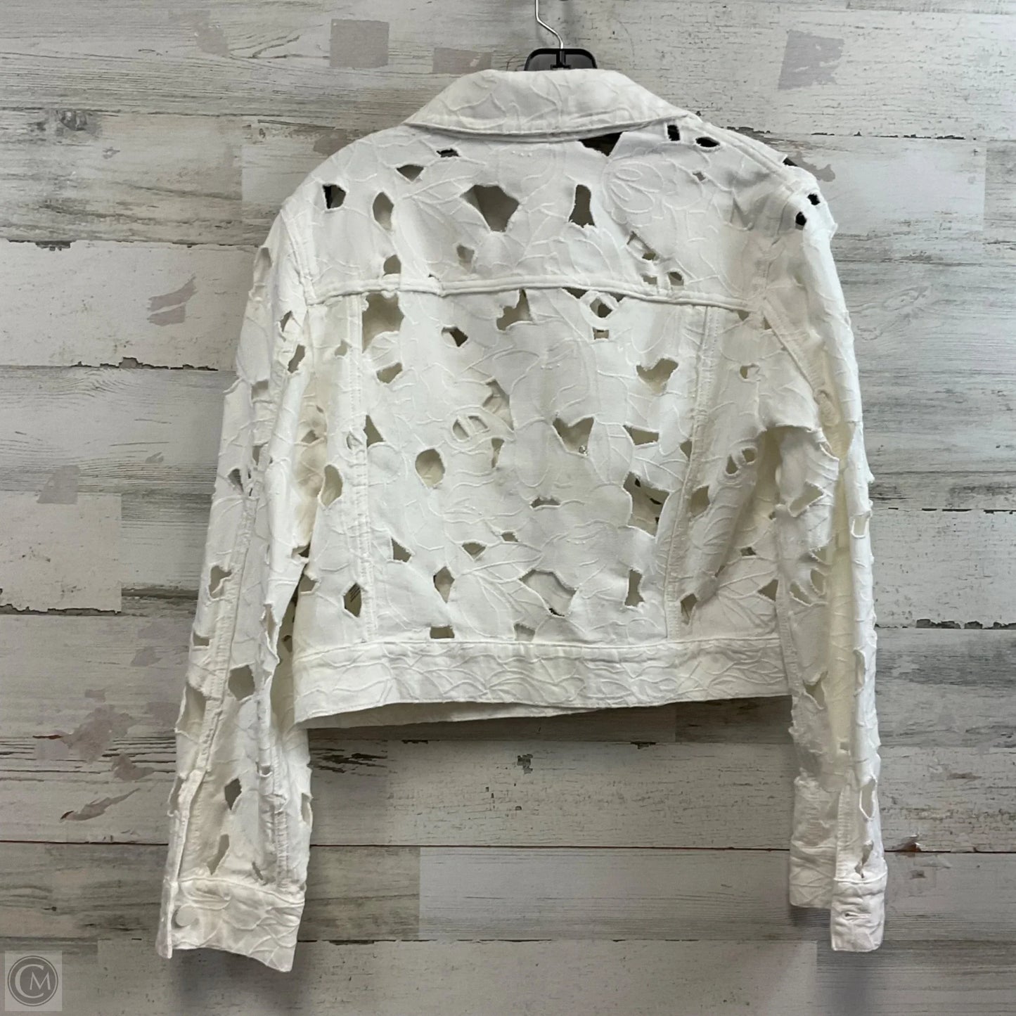 Jacket Designer By Alice + Olivia In White Denim, Size: L