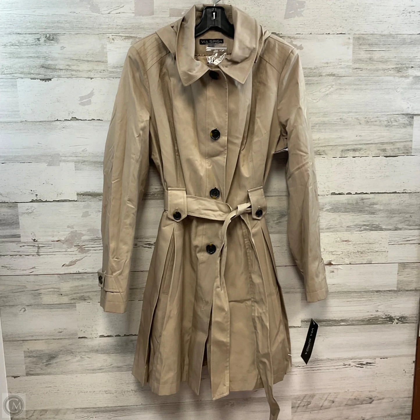 Coat Trench Coat By Via Spiga In Tan, Size: L