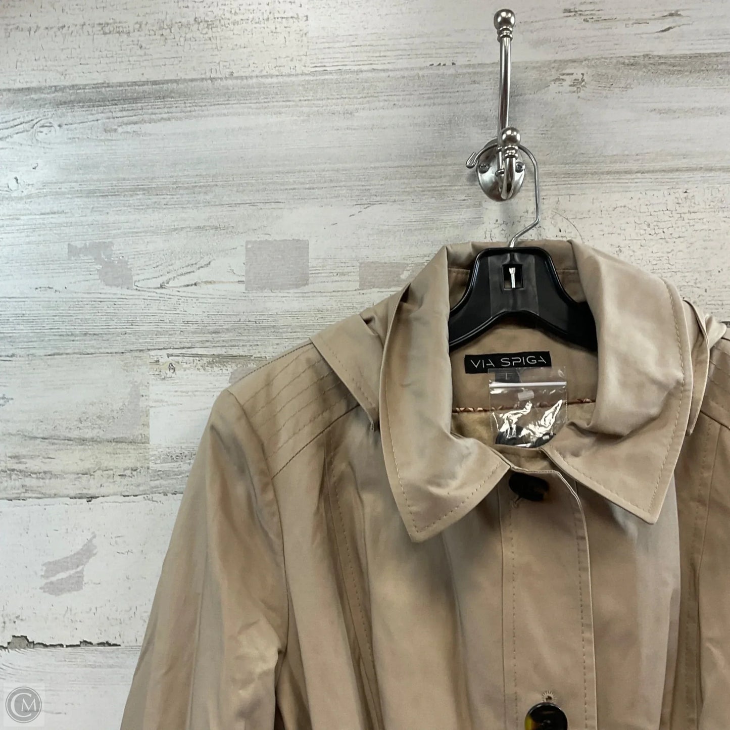 Coat Trench Coat By Via Spiga In Tan, Size: L