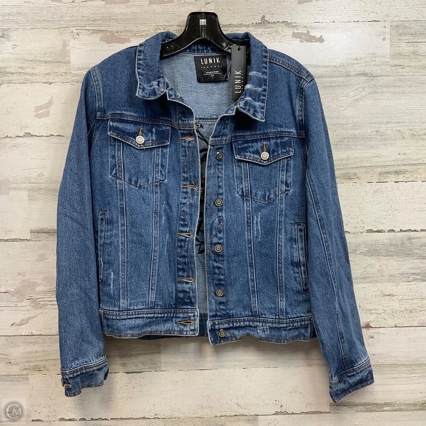 Jacket Denim By LUNIK In Blue Denim, Size: L